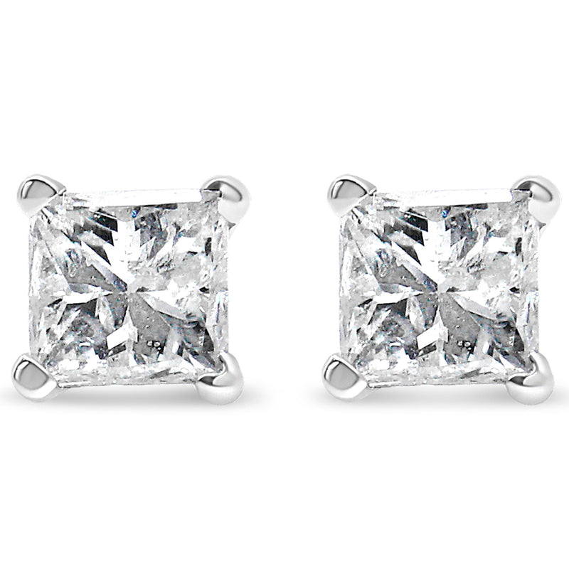 Bids.com AGS Certified 2/5 Cttw Princess Cut Diamond 14K White Gold 4-Prong Solitaire Square Stud Earrings (L-M Color, I1-I2 Clarity) Earrings