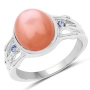 Bids.com 6.54 Carat Genuine Peach Moonstone and Tanzanite .925 Sterling Silver Ring Rings