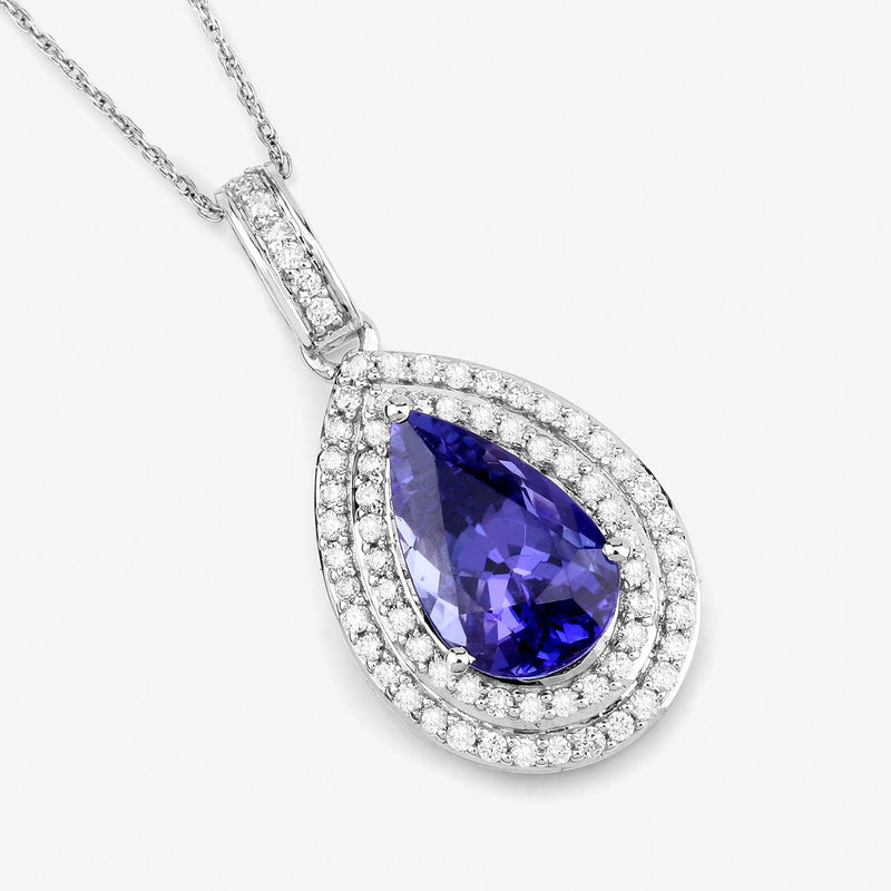 Bids.com 2.56 Carat Genuine Tanzanite and White Diamond 14K White Gold Pendant Pendants