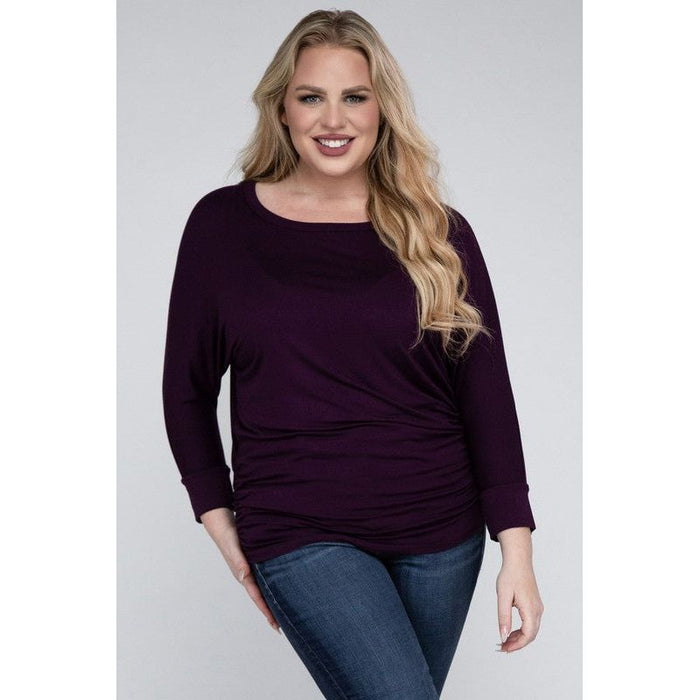 Plus Luxe Rayon Boat Neck 3/4 Sleeve Top