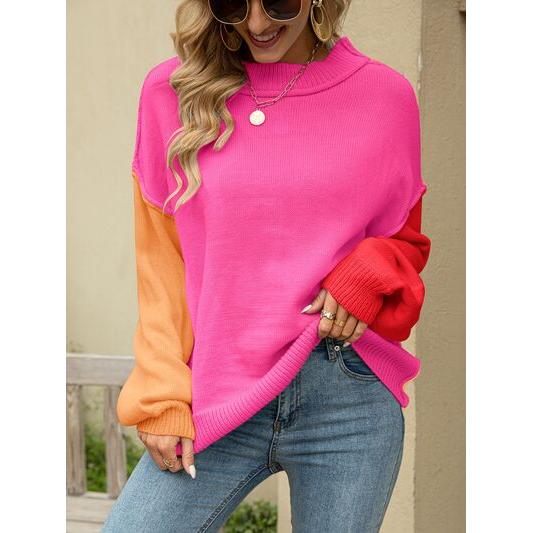 Color Block Dropped Shoulder Sweater