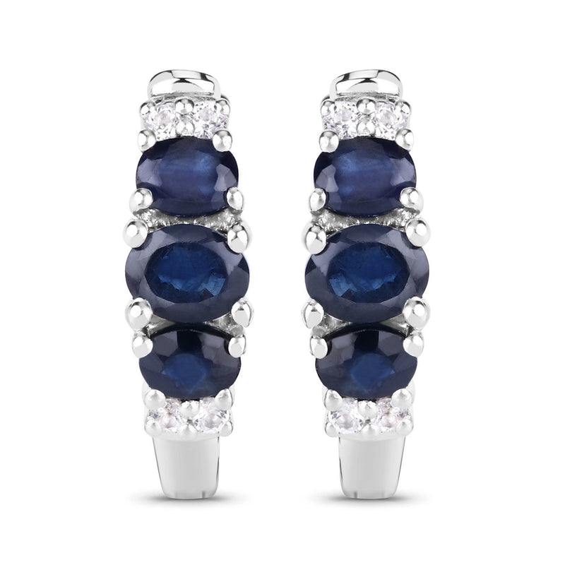 Bids.com 1.66 Carat Genuine Blue Sapphire and White Topaz .925 Sterling Silver Earrings Earrings