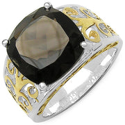 Bids.com Two Tone Plated 7.09 Carat Genuine Smoky Quartz .925 Sterling Silver Ring Rings