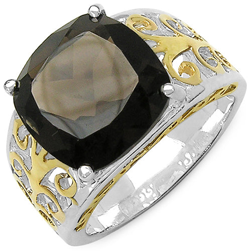 Bids.com Two Tone Plated 7.09 Carat Genuine Smoky Quartz .925 Sterling Silver Ring Rings