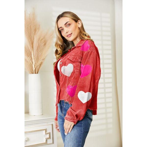 Heart Sequin Dropped Shoulder Jacket