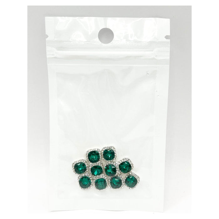 Queen - Nail Charms 10pc - #195 Silver Green Gems with Crystals