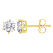Bids.com 18K Yellow Gold 1-1/2 Cttw Round Brilliant-Cut Near Colorless Diamond Classic 6-Prong Stud Earrings (H-I Color, I1-I2 Clarity) Earrings