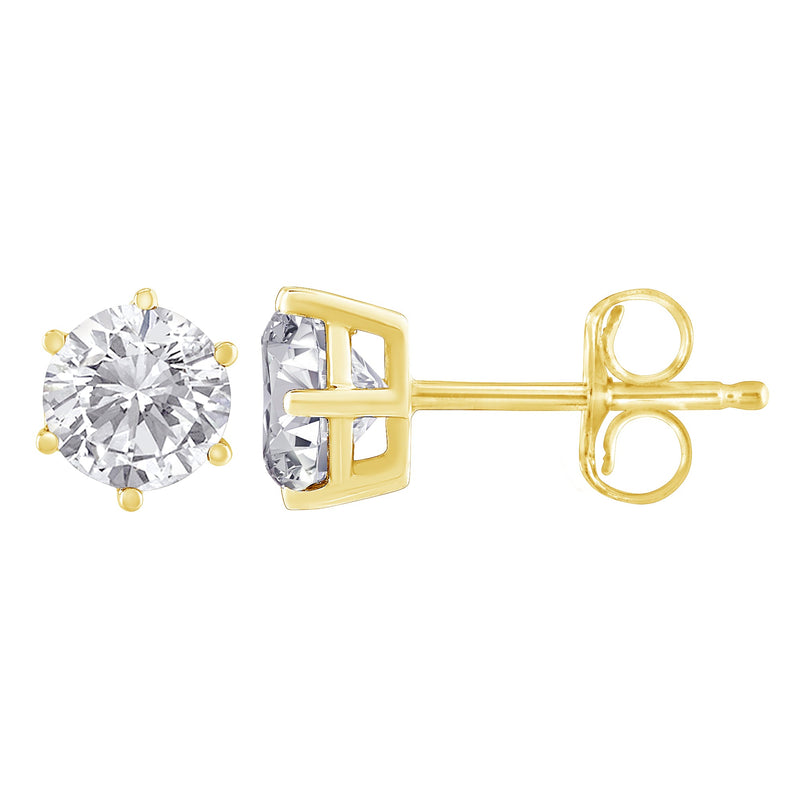 Bids.com 18K Yellow Gold 1-1/2 Cttw Round Brilliant-Cut Near Colorless Diamond Classic 6-Prong Stud Earrings (H-I Color, I1-I2 Clarity) Earrings