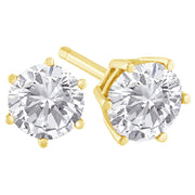 Bids.com 18K Yellow Gold 1-1/2 Cttw Round Brilliant-Cut Near Colorless Diamond Classic 6-Prong Stud Earrings (H-I Color, I1-I2 Clarity) Earrings
