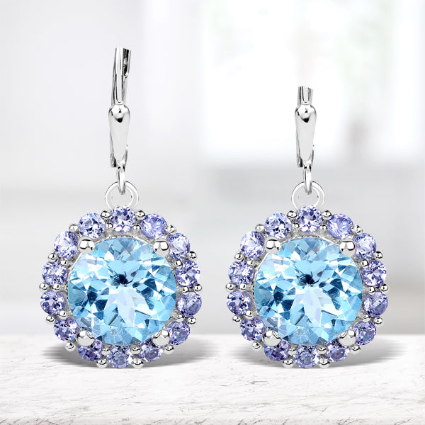 Bids.com 9.96 Carat Genuine Blue Topaz and Tanzanite .925 Sterling Silver Earrings Earrings