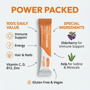 Go Wise Vegan Multivitamin Powder Stick Packs - No Water Needed Multivitamin