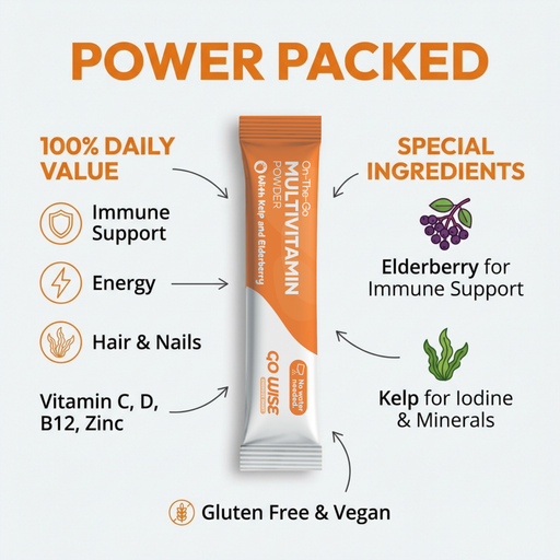 Go Wise Vegan Multivitamin Powder Stick Packs - No Water Needed Multivitamin Alice Blue 28 Stick Packs,14 Stick Packs,42 Stick Packs