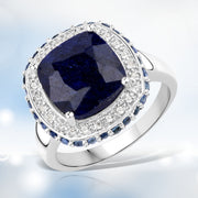 Bids.com 6.46 Carat Dyed Sapphire, Blue Sapphire and White Topaz .925 Sterling Silver Ring Rings