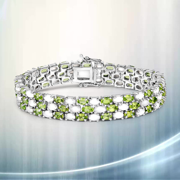 Bids.com 19.73 Carat Genuine Opal and Peridot .925 Sterling Silver Bracelet Bracelets