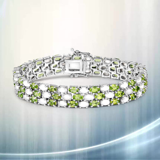 Bids.com 19.73 Carat Genuine Opal and Peridot .925 Sterling Silver Bracelet Bracelets