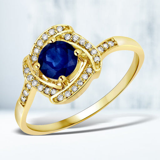 Bids.com 0.73 Carat Genuine Blue Sapphire and White Diamond 14K Yellow Gold Ring Rings