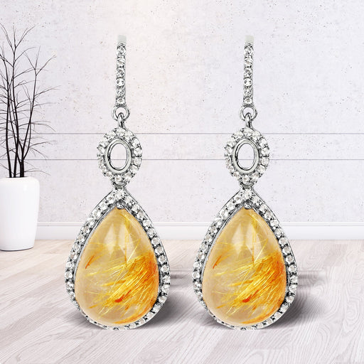 Bids.com 10.04 Carat Genuine Golden Rutile And White Topaz .925 Sterling Silver Earrings Earrings
