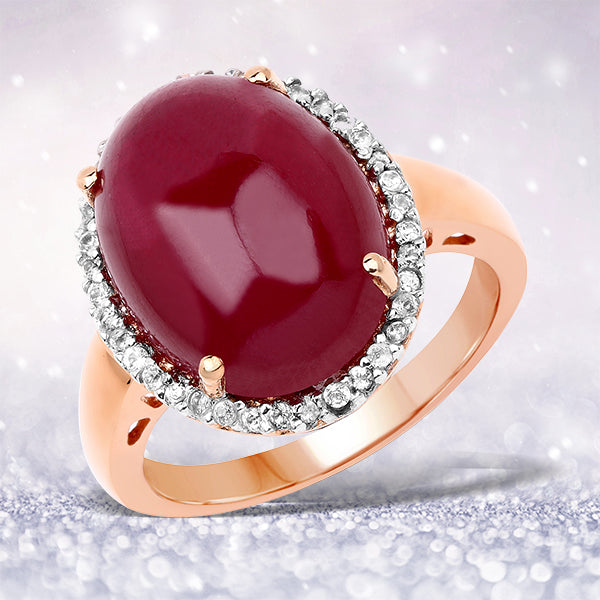 Bids.com 14K Rose Gold Plated 16.69 Carat Genuine Glass Filled Ruby and White Topaz .925 Sterling Silver Ring Rings