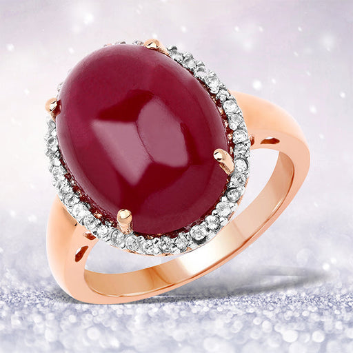 Bids.com 14K Rose Gold Plated 16.69 Carat Genuine Glass Filled Ruby and White Topaz .925 Sterling Silver Ring Rings