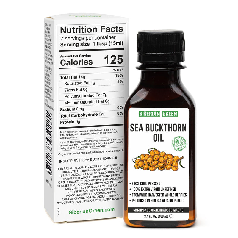 SiberianGreen.com Siberian Sea Buckthorn Oil | 100% Extra Virgin Cold Pressed | 100ml Cooking Oils