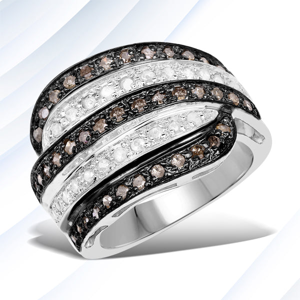 Bids.com 0.80 Carat Genuine Brown Diamond and White Diamond .925 Sterling Silver Ring Rings