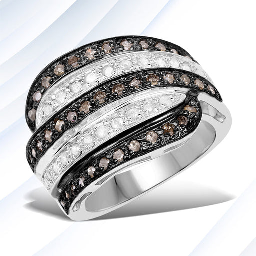 Bids.com 0.80 Carat Genuine Brown Diamond and White Diamond .925 Sterling Silver Ring Rings