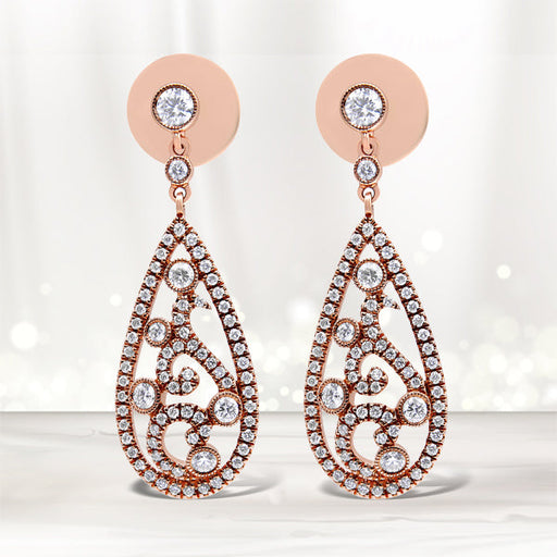 Bids.com 18K Rose Gold 1 1/4 Cttw Diamond Teardrop Shaped Drop and Dangle Screw Back Stud Earring (F-G Color, VS1-VS2 Clarity) Earrings