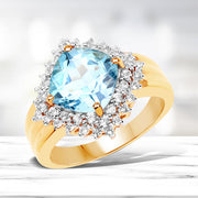 Bids.com 14K Yellow Gold Plated 4.33 Carat Genuine Swiss Blue Topaz and White Topaz .925 Sterling Silver Ring Rings