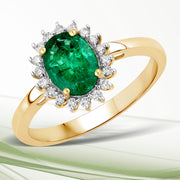 Bids.com 1.34 Carat Genuine Zambian Emerald and White Diamond 14K Yellow Gold Ring Rings