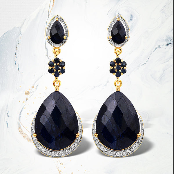 Bids.com 30.04 Carat Dyed Sapphire, Blue Sapphire and White Topaz .925 Sterling Silver Earrings Earrings