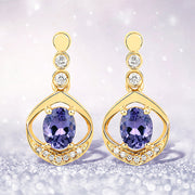 Bids.com 0.76 Carat Genuine Tanzanite and White Diamond 14K Yellow Gold Earrings Earrings
