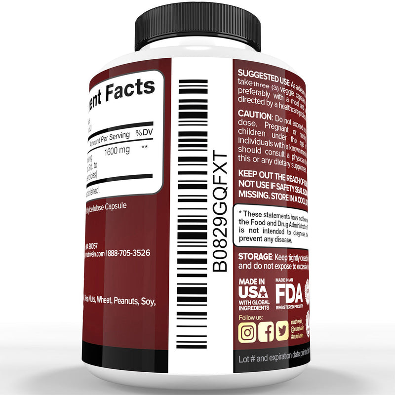 Nutrivein Nutrivein Korean Red Panax Ginseng 1600mg – Extra Strength Formula - 180 Capsules FA-51VI-YB0U