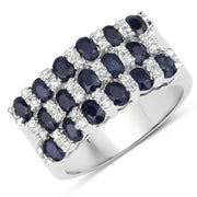 Bids.com 3.66 Carat Genuine Blue Sapphire and White Topaz .925 Sterling Silver Ring Rings