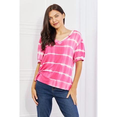 Yelete Oversized Fit V-Neck Striped Top