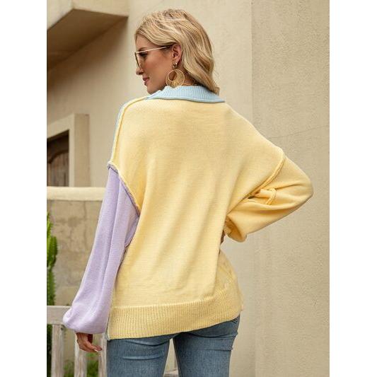 Color Block Dropped Shoulder Sweater