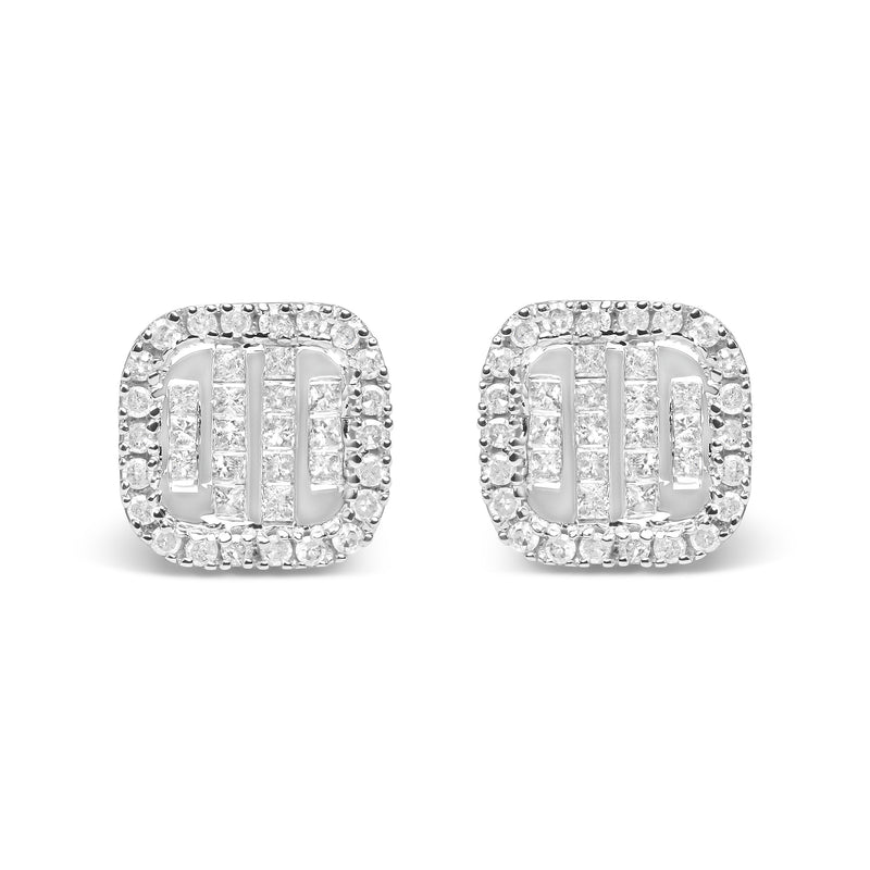 Bids.com 10K White Gold 7/8 Cttw Diamond Princess Composite and Halo Stud Earrings (I-J Color, I1-I2 Clarity) Earrings