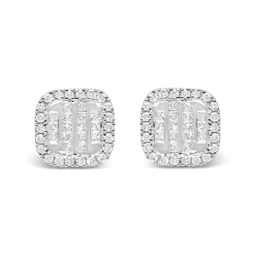 Bids.com 10K White Gold Invisible Set 1/2 Cttw Diamond Composite and Halo Stud Earrings (H-I Color, I1-I2 Clarity) Earrings