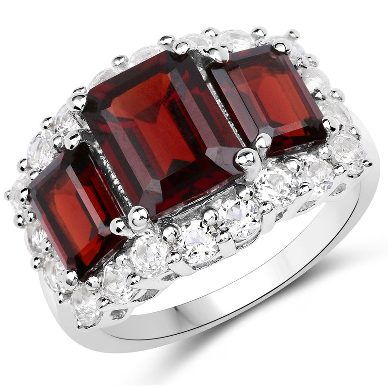 Bids.com 6.55 Carat Genuine Garnet and White Topaz .925 Sterling Silver Ring Rings