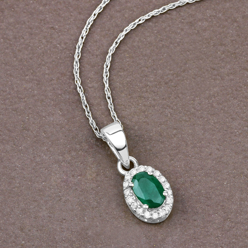 Bids.com 0.81 Carat Genuine Zambian Emerald and White Diamond 14K White Gold Pendant Pendants