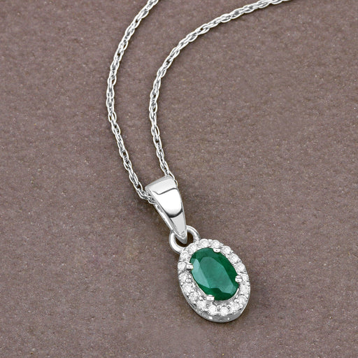 Bids.com 0.81 Carat Genuine Zambian Emerald and White Diamond 14K White Gold Pendant Pendants