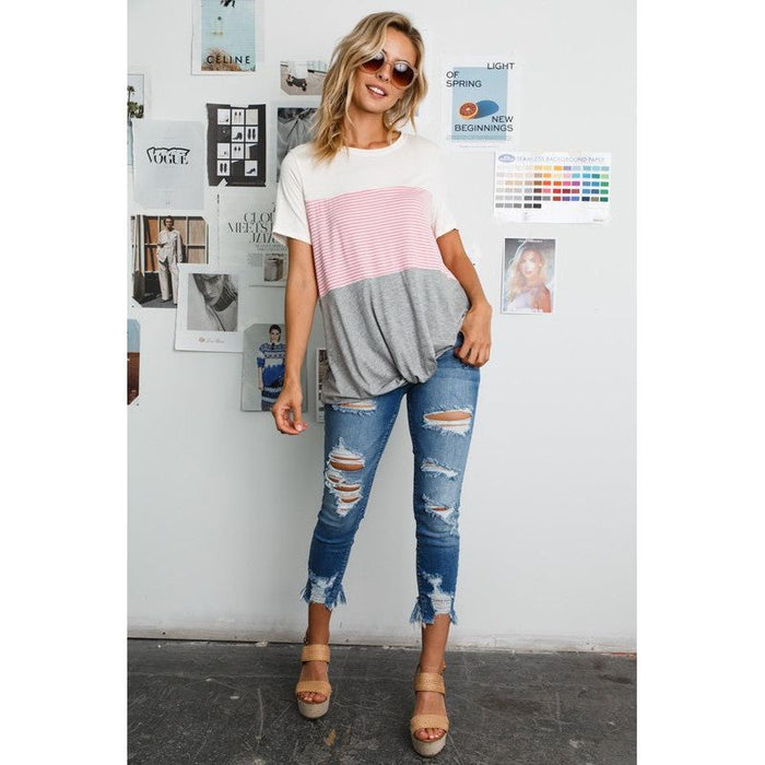 Color Block Round Neck Tunic Top