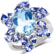 Bids.com 6.52 Carat Genuine Blue Topaz & Tanzanite .925 Sterling Silver Ring Rings