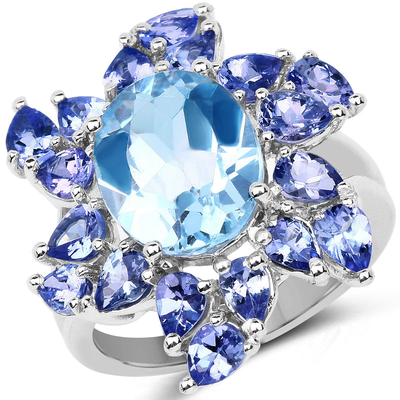 Bids.com 6.52 Carat Genuine Blue Topaz & Tanzanite .925 Sterling Silver Ring Rings