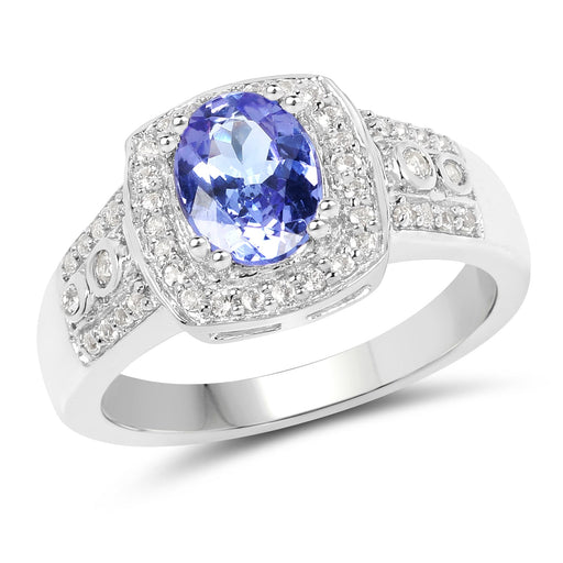 Bids.com 1.42 Carat Genuine Tanzanite & White Topaz .925 Sterling Silver Ring Rings