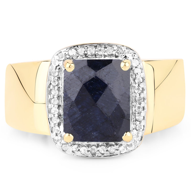 Bids.com 14K Yellow Gold Plated 4.07 Carat Dyed Sapphire and White Topaz .925 Sterling Silver Ring Rings