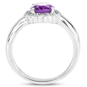 Bids.com 1.68 Carat Genuine  Amethyst and White Topaz .925 Sterling Silver Ring Rings