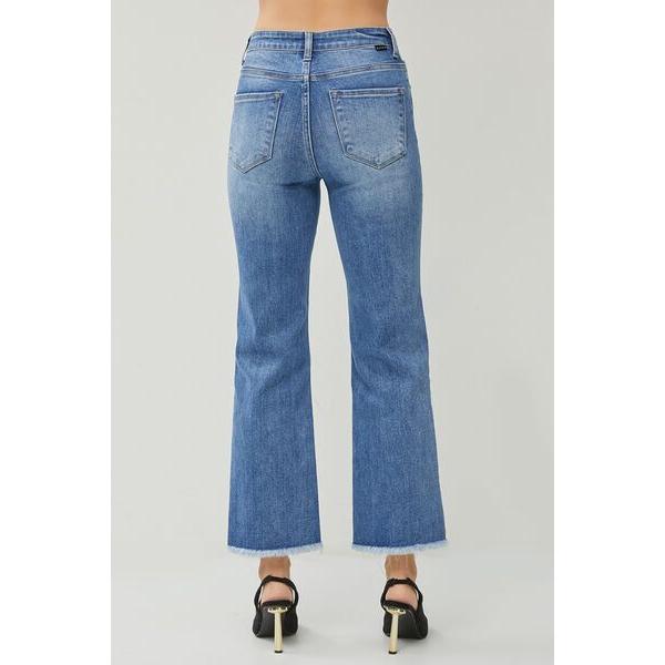 RISEN High Waist Raw Hem Slit Straight Jeans