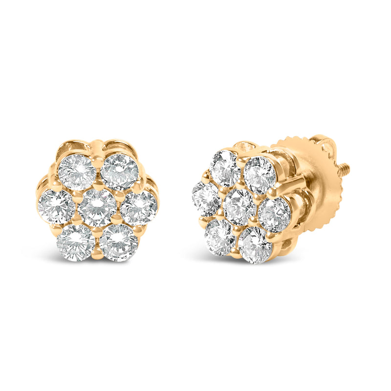 Bids.com 14K Yellow Gold 3/4 Cttw 7 Stone Floral Cluster Round Brilliant Cut Diamond Stud Earrings with Screw Backs (I-J Color, SI2-I1 Clarity) Earrings