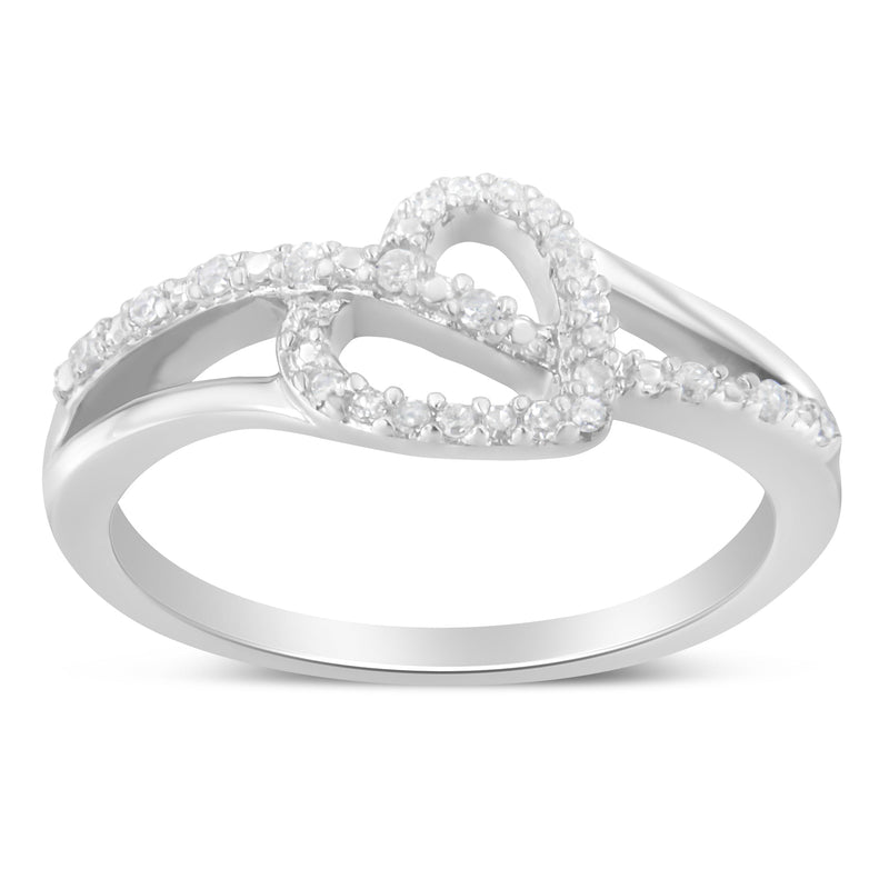 Bids.com .925 Sterling Silver 1/8 Cttw Diamond Open Heart Leaf Curvy Bypass Accent Fashion or Promise Ring (I-J Color, I2-I3 Clarity) - Size 6 Rings