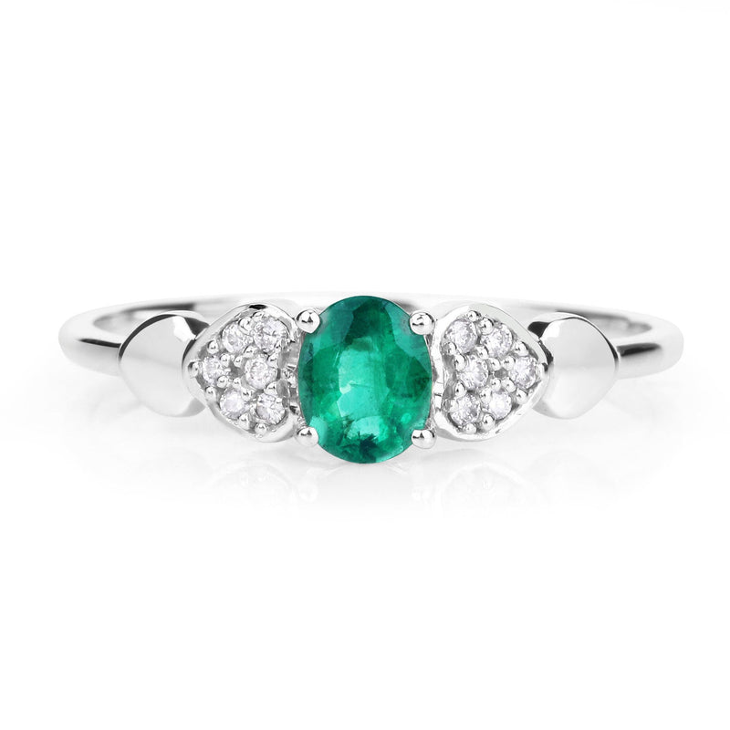 Bids.com 0.36 Carat Genuine Zambian Emerald and White Diamond 14K White Gold Ring Rings
